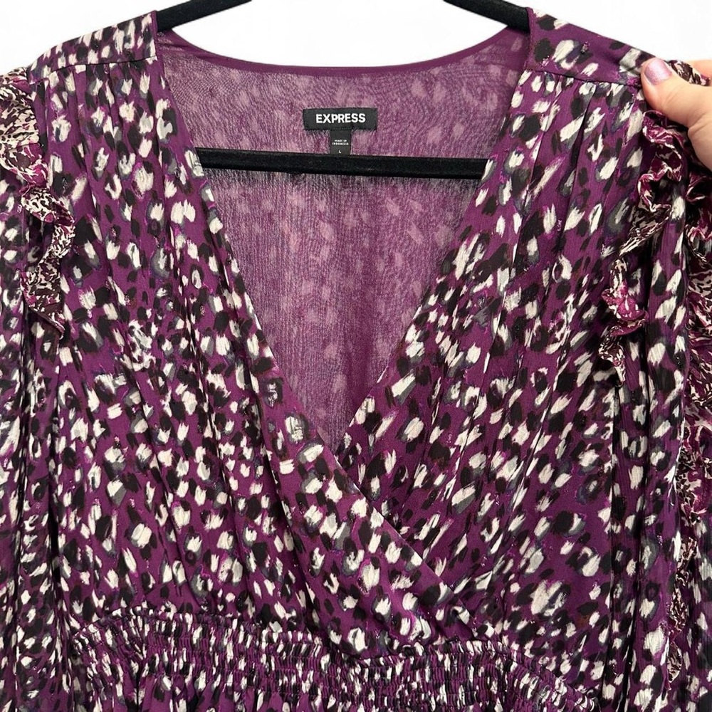 Express V-Neck Peplum Purple Blouse with Ruffles - Picture 8 of 8